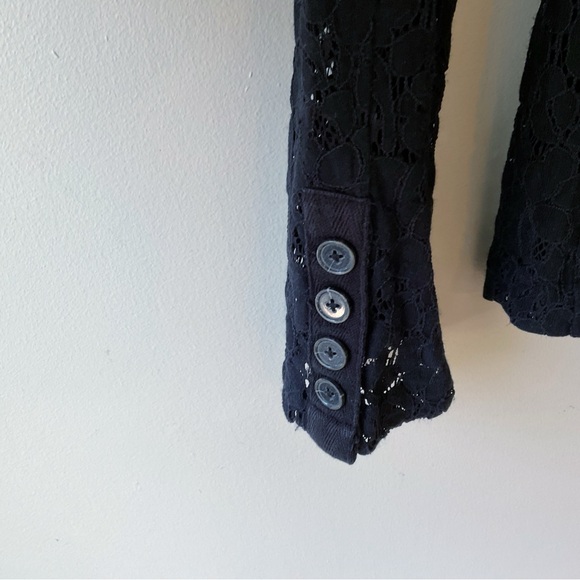 Free People Eyelet Lace Ruffle Front Black Blazer Size 6 - Picture 7 of 8